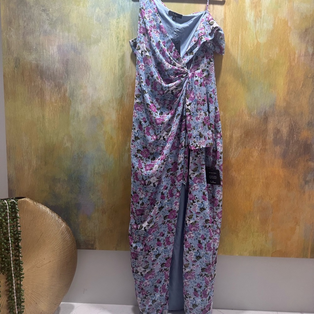 Lulu's Strapless Floral Dress in Purple and Green - Picture 4 of 5